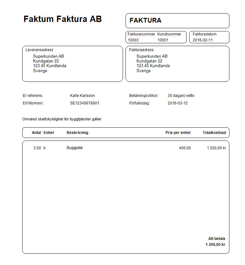 Faktura Med Omvand Byggmoms Faktum Faktura