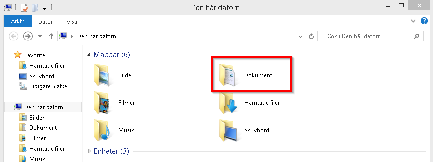 Gå till dokumentmappen